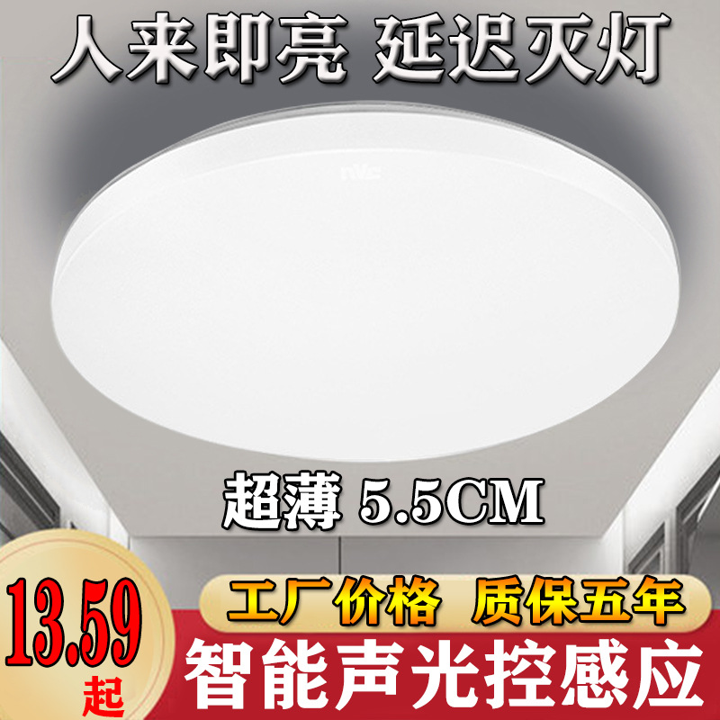 LED声控灯吸顶灯过道灯雷达灯声光控 人体感应灯走廊红外面包灯饰