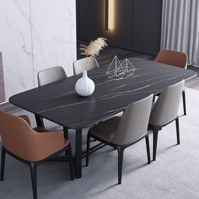 意式极简岩板餐桌实木长方形岩板桌子简约小户型岩板餐桌椅组合
