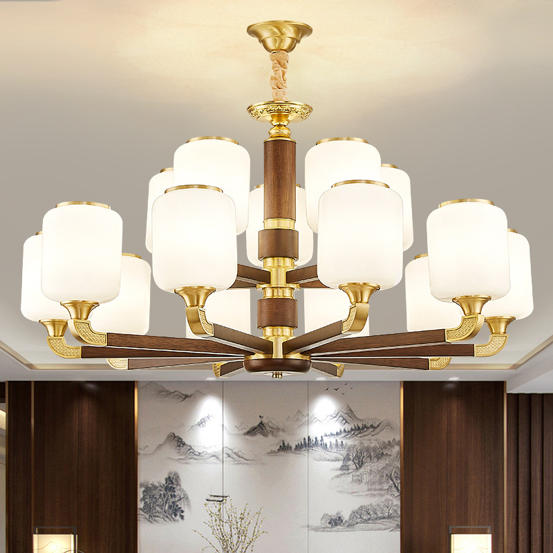 新中式吊灯全铜客厅灯现代简约中国风大气红木实木吊灯卧室餐厅灯