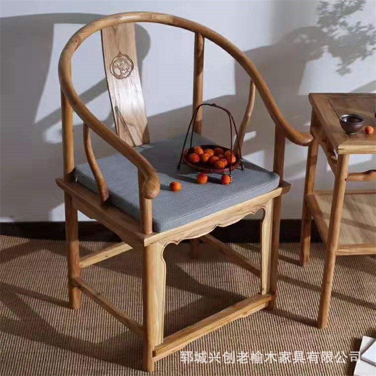 新中式榆木烫蜡圈椅白茬餐椅茶凳椅子小矮板凳餐吧桌椅组合