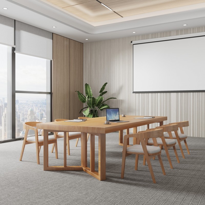 现代简约实木会议桌椅组合 公司办公原木洽谈桌大型长条会议桌