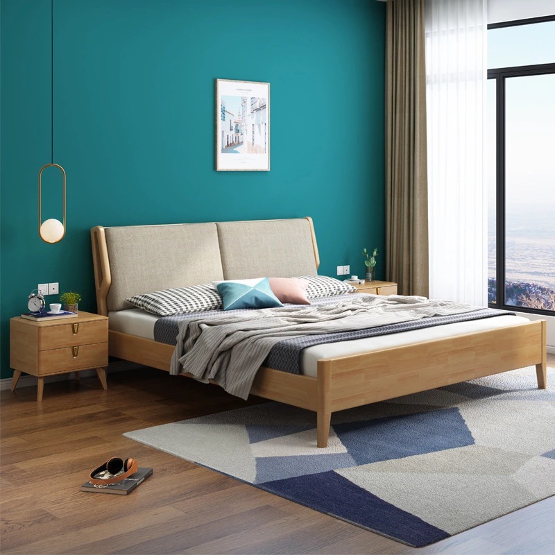 北欧软靠实木床现代简约1.8米1.5米双人床主卧室现代简约实木床