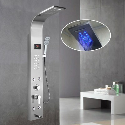 shower panel跨境水力发电温度显示LED灯恒温304不锈钢淋浴屏