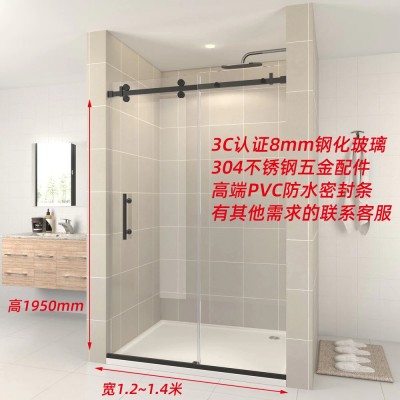 佛山厂家一字型无框移门淋浴房浴室干湿分离隔断玻璃卫生间推拉门图2