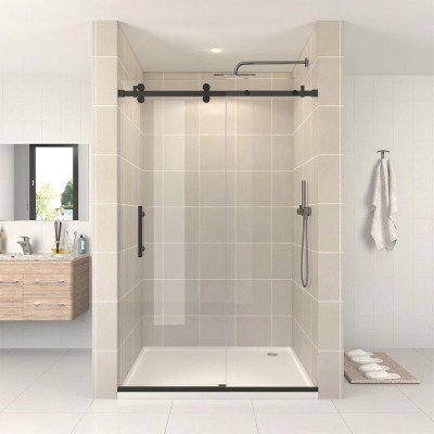 佛山厂家一字型无框移门淋浴房浴室干湿分离隔断玻璃卫生间推拉门图3