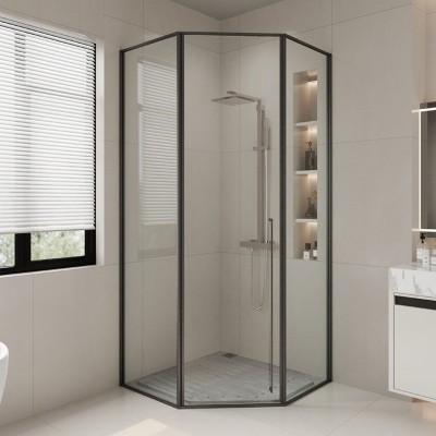 钻石型极窄边框淋浴房下沉式无障碍玻璃隔断内外平开浴室干湿分离