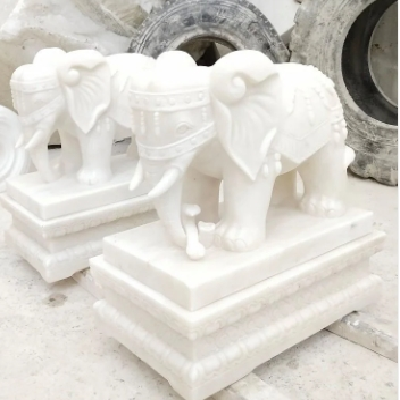 汉白玉动物雕塑 石雕大象 纯手工雕刻 自然逼真 可定制