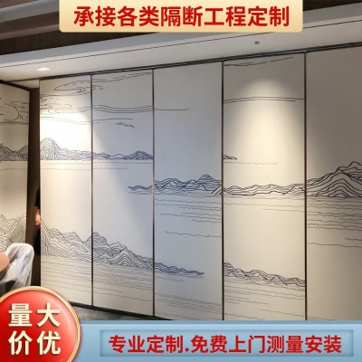 广东工厂活动隔断折叠门道山水画移动隔墙酒店推拉屏风包间隔音板